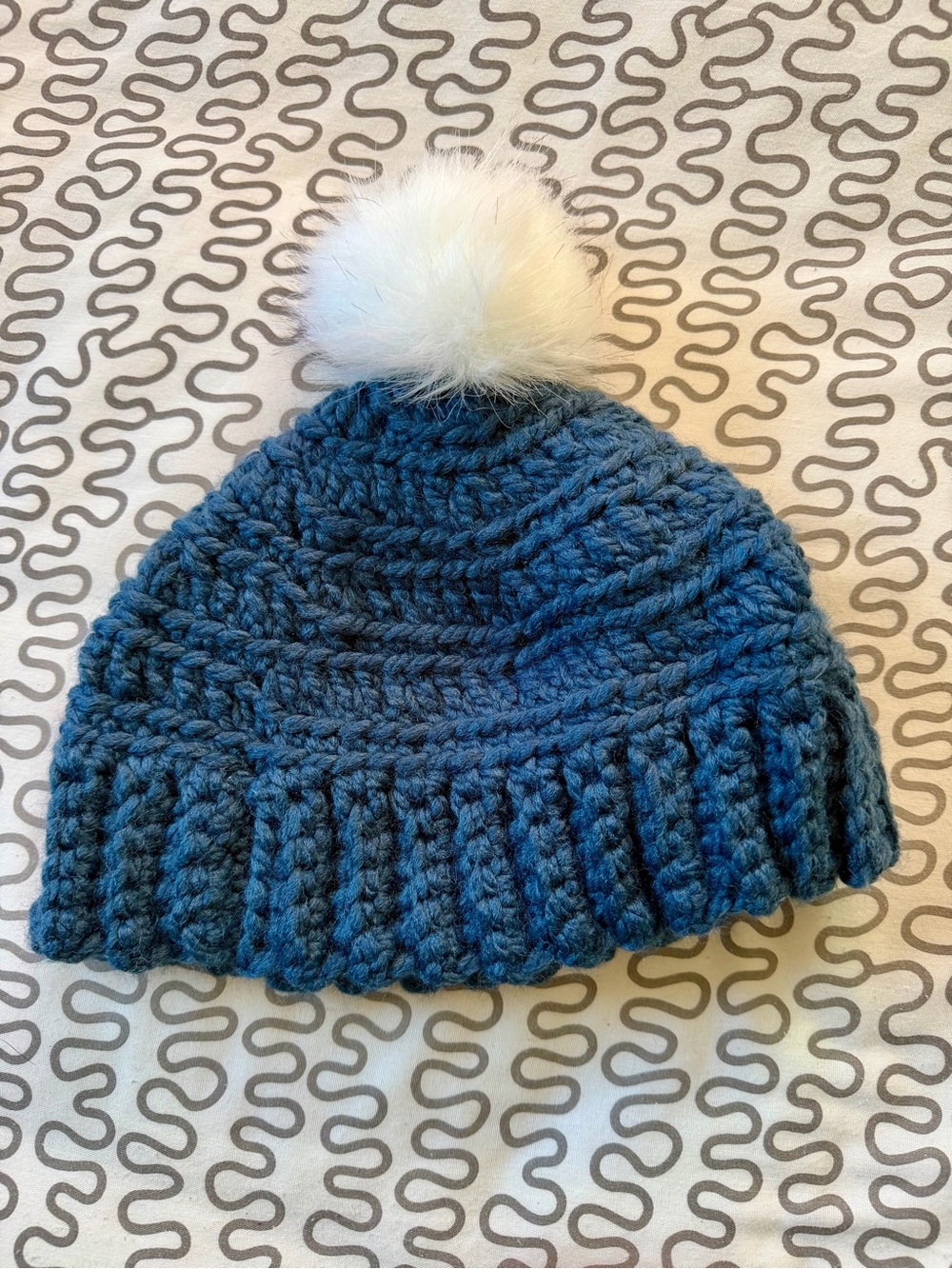 Blue Knit Pom Pom Beanie